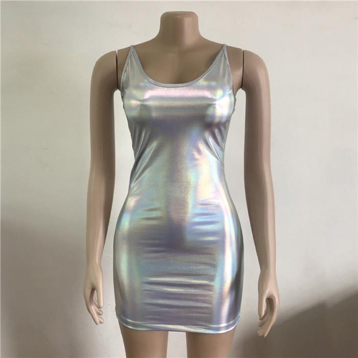 Vestido Curto Prata Holográfico