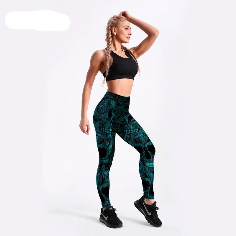 Calça Legging Cintura Alta Green Skull - Penny Lane