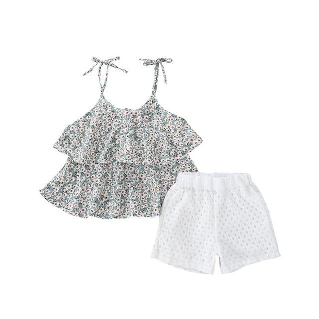 Conjunto Summer Blusa Babados de alcinha com Shorts - Tamanho de 0 a 5 anos