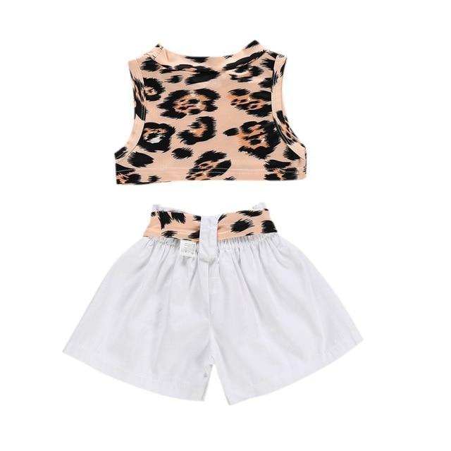 Conjunto Shorts Clochard + Cropped Leopardo - Tamanhos de 6 meses a 3 anos