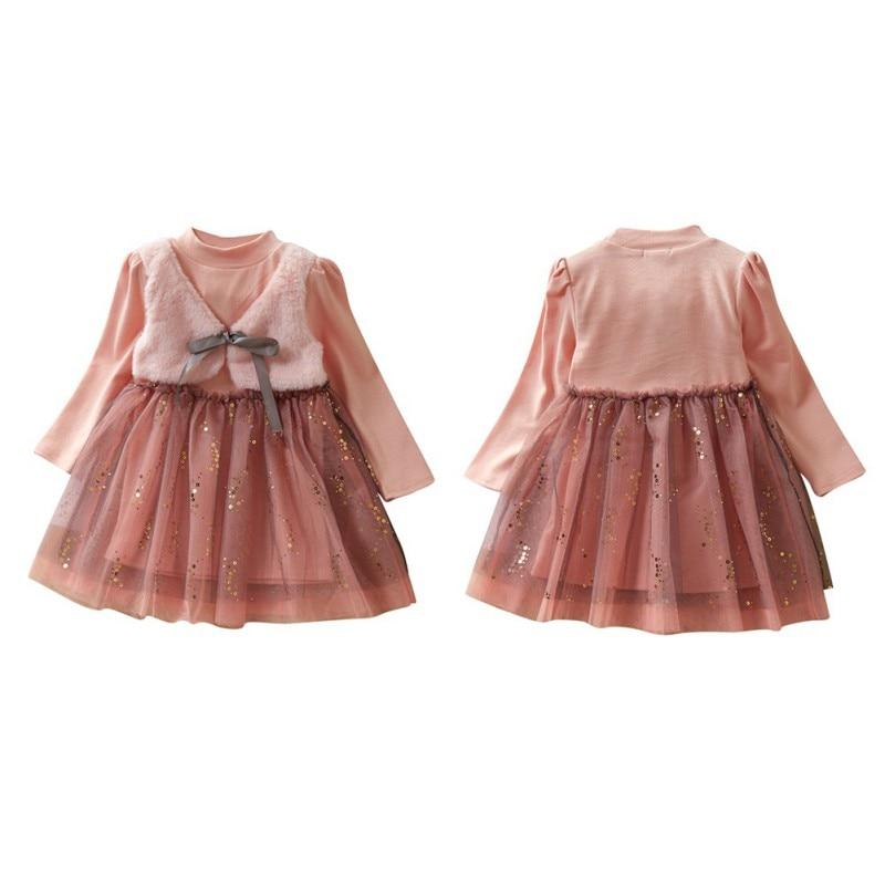 Vestido Cute com Colete Pelúcia Fixo - Tamanhos de 2 a 8 anos