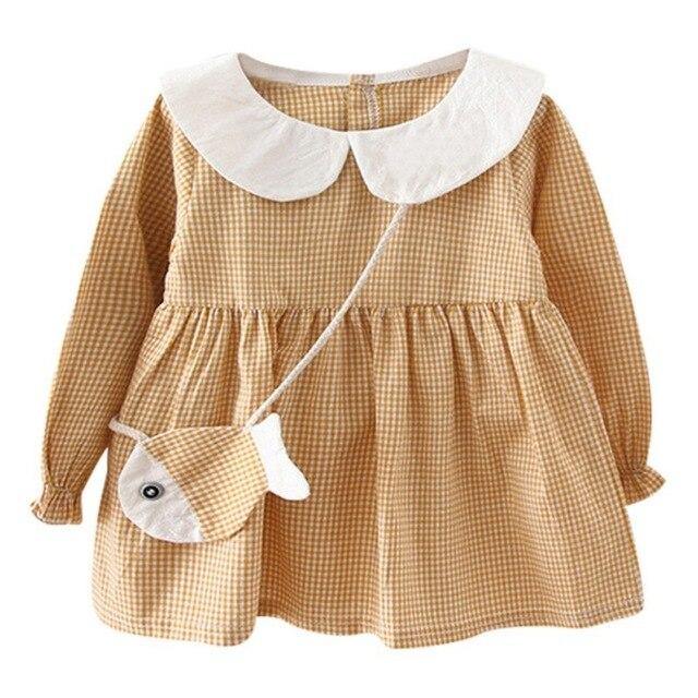 Vestido Xadrez com Bolsinha de Peixe - Tamanhos de 0 a 4 anos