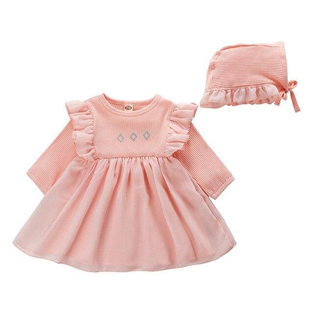 Vestido com Chapéu e Babados - Tamanhos de 3 meses a 2 anos